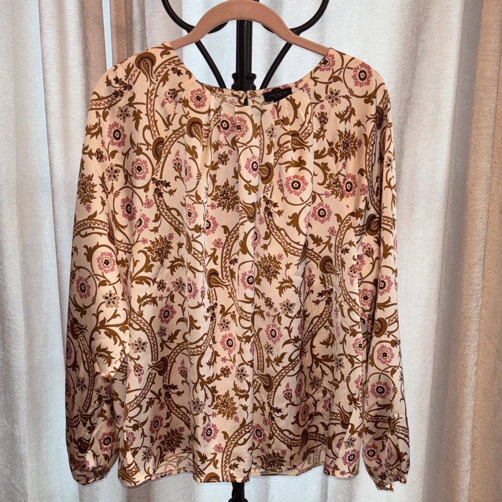 Ann Taylor Factory Floral Blouse in Cream and Brown